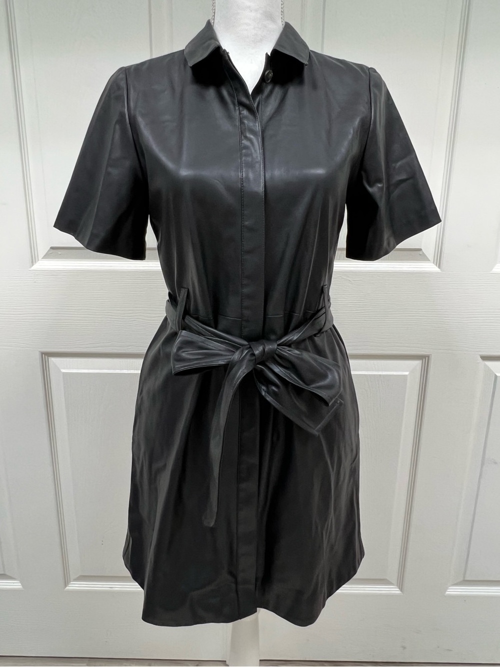 J.Crew Button Front Faux Leather Dress Black Size XS NWT